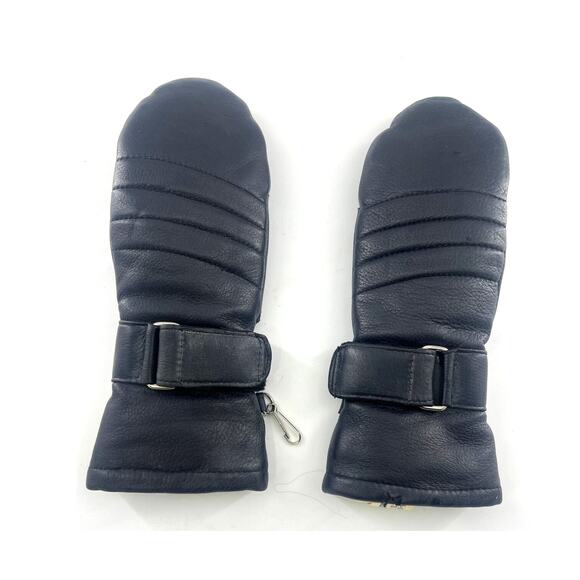Vintage Aris Leather Mittens Mens Large Black Leather Winter Warm Snow USA - Picture 1 of 4